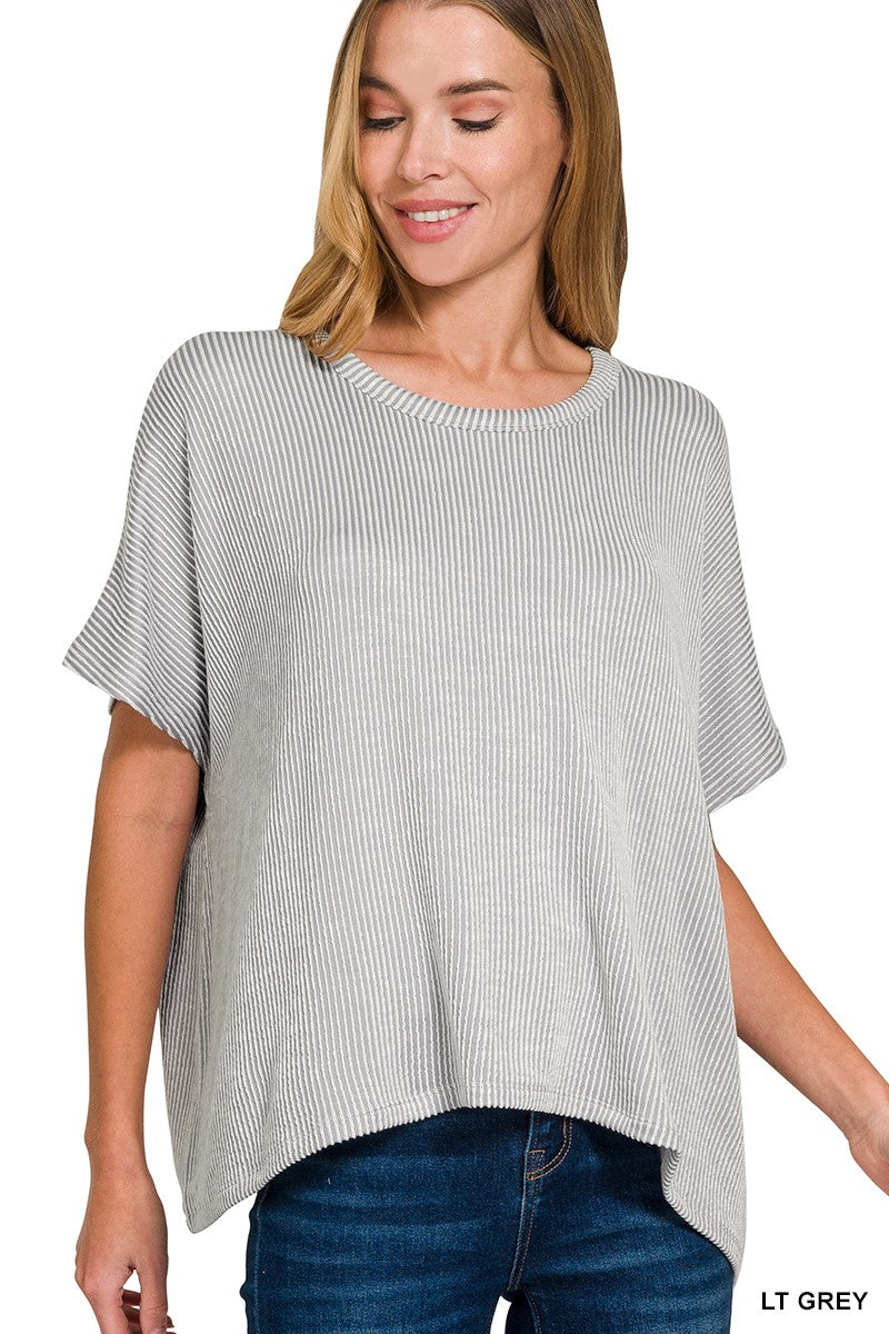 Ribbed Striped Oversized Short Sleeve Top