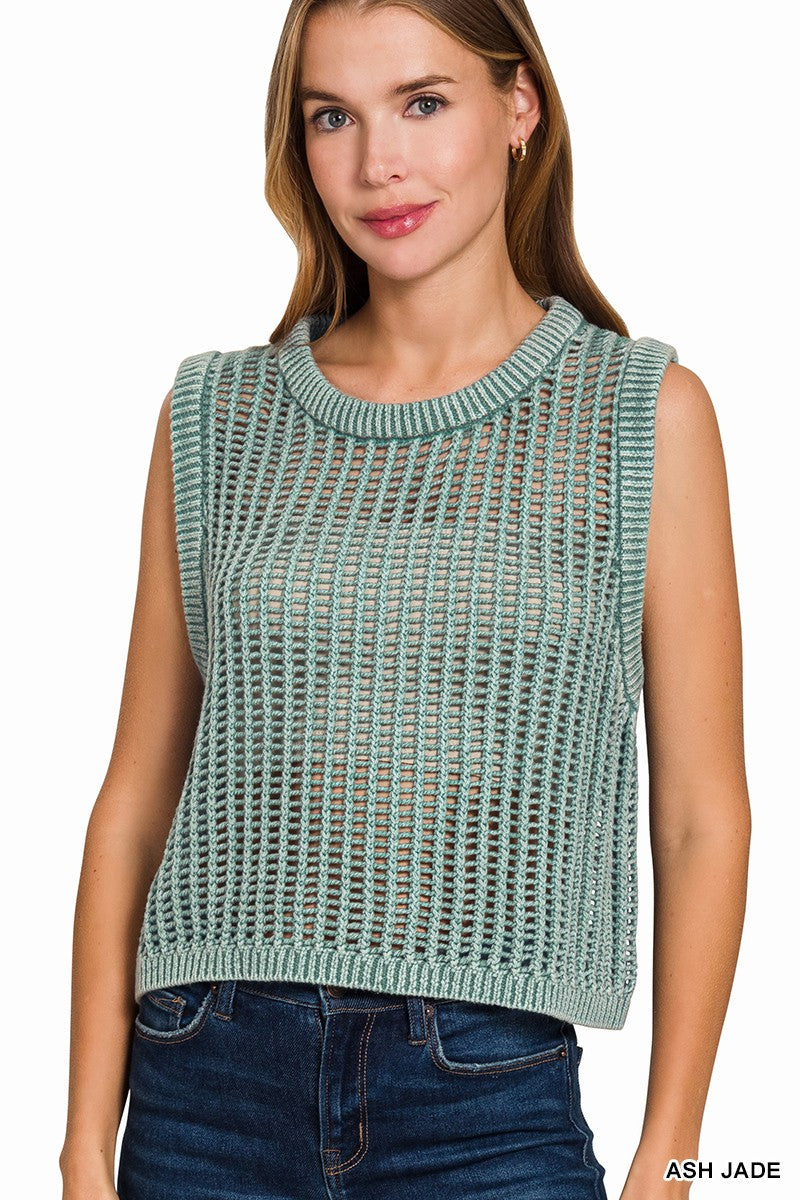 Acid Washed Fishnet Sweater Vest