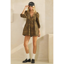 Load image into Gallery viewer, Printed Pleated Long Sleeve Denim Romper
