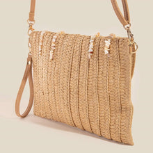 Load image into Gallery viewer, Shell Beaded Accent Paper Woven Envelope Clutch Bag
