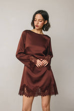 Load image into Gallery viewer, Satin &amp; Lace Long Sleeve Mini Dress
