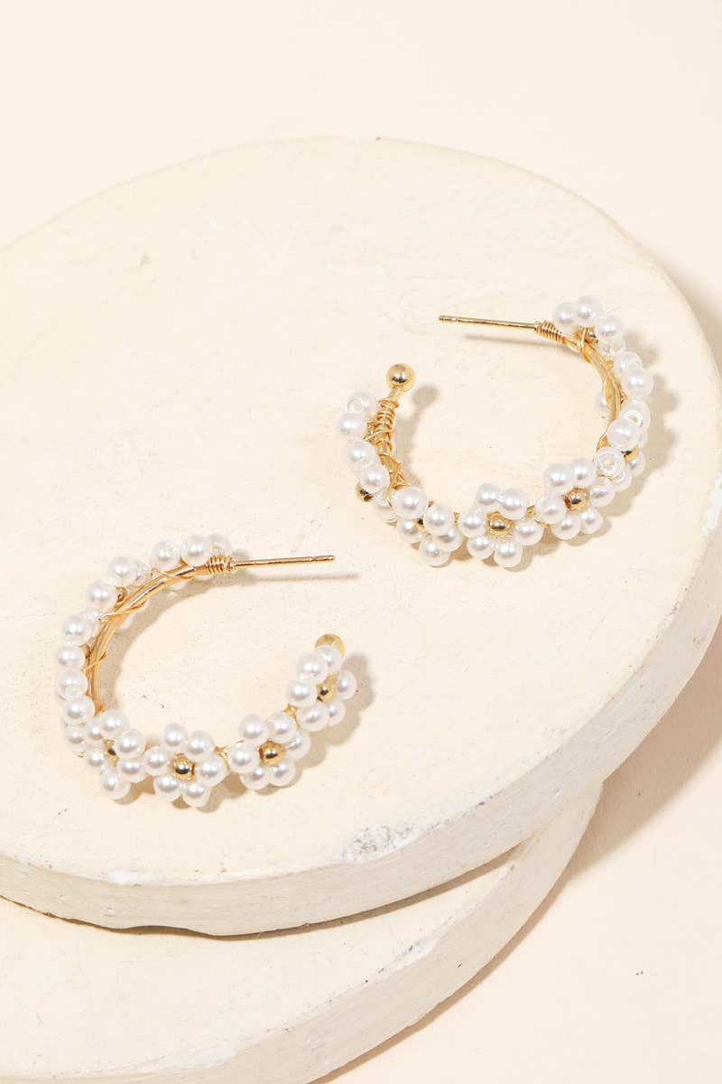 Seed Beaded Open Hoop Earrings