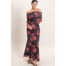 Load image into Gallery viewer, Off Shoulder Floral Mesh Dress
