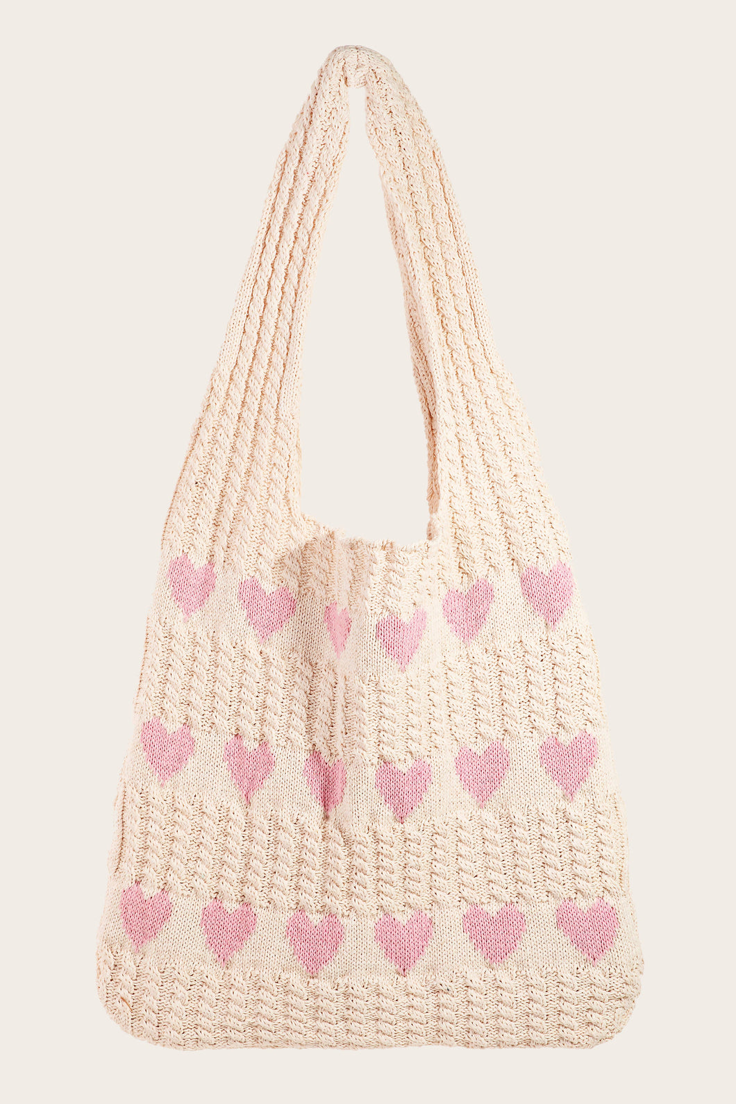 Crochet Knit Hearts Tote Bag