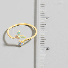 Load image into Gallery viewer, Gold Dipped Cz Butterfly And Flower Band Open Ring
