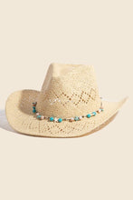 Load image into Gallery viewer, Turquoise And Shell Star Beads Strap Western Straw Hat
