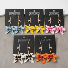 Load image into Gallery viewer, Enamel Orchid Flower Drop Earrings With Twig Post
