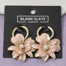 Load image into Gallery viewer, Layered Flower And Pearl Hoop Drop Earrings
