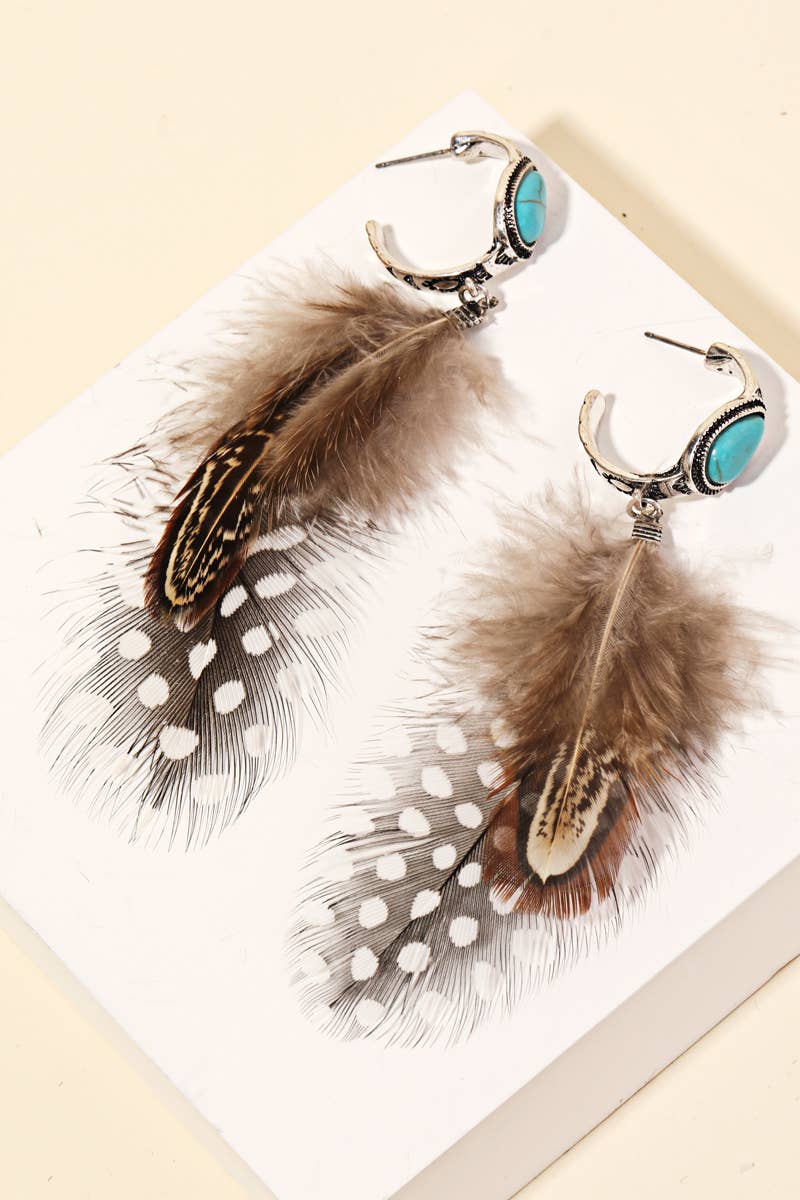 Western Hoop Feather Drop Earrings