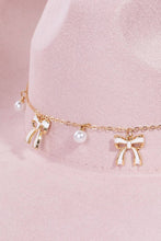 Load image into Gallery viewer, Ribbon Bow Pearl Chain Cowboy Hat
