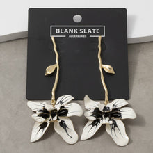 Load image into Gallery viewer, Enamel Orchid Flower Drop Earrings With Twig Post
