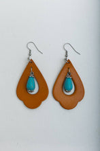 Load image into Gallery viewer, Western Leather Cutout Earrings with Turquoise Stone
