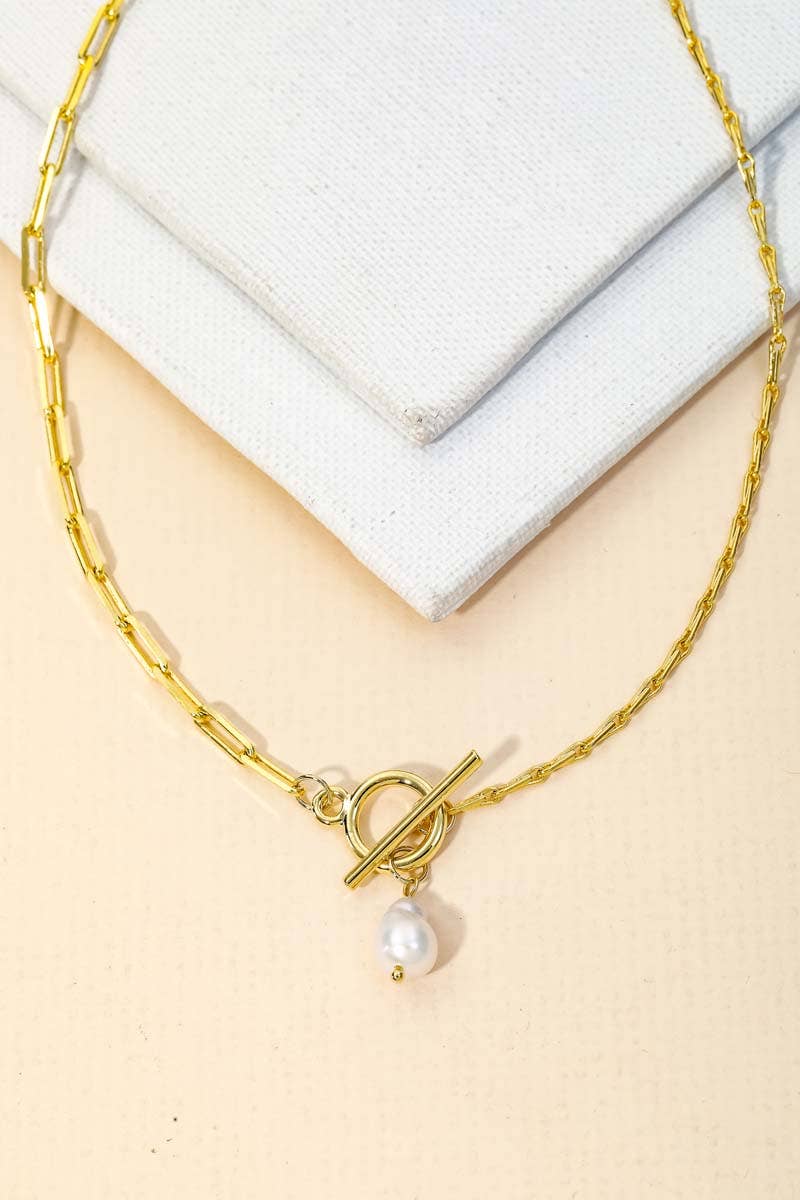 Toggle Chain Pearl Charm Necklace