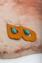 Load image into Gallery viewer, Western Leather Cutout Earrings with Turquoise Stone
