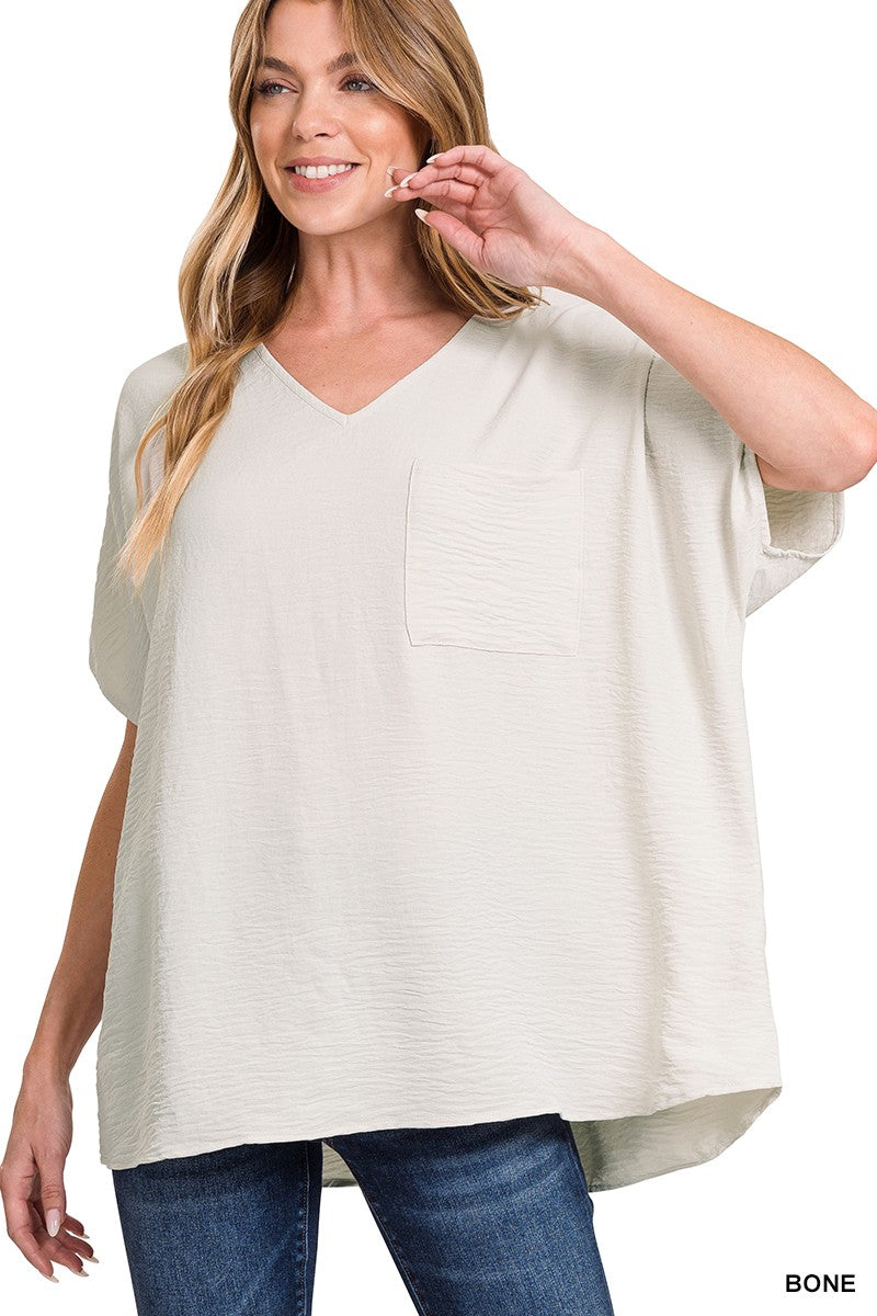 Woven Airflow V-neck Dolman Short Sleeve Top