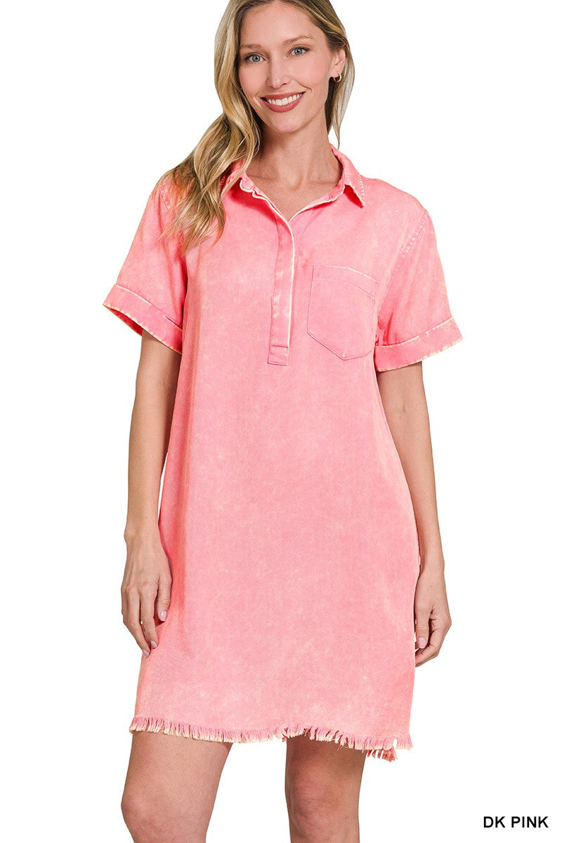 Tencel Mineral Washed Collared Shirts Dress