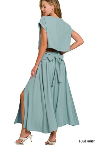Heavy Woven Span Crop Tee & Skirt Set