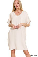 Load image into Gallery viewer, Woven Airflow V Neck T Shirt Dress With Pockets
