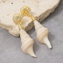 Load image into Gallery viewer, Spiral Shell And Pearl Sea Life Stud Dangle Earrings
