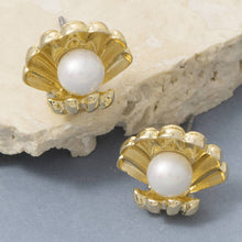 Load image into Gallery viewer, Pearl Center Scallop Shell Stud Earrings

