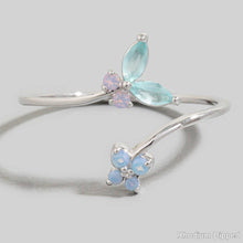 Load image into Gallery viewer, Gold Dipped Cz Butterfly And Flower Band Open Ring

