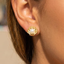 Load image into Gallery viewer, Pearl Center Scallop Shell Stud Earrings
