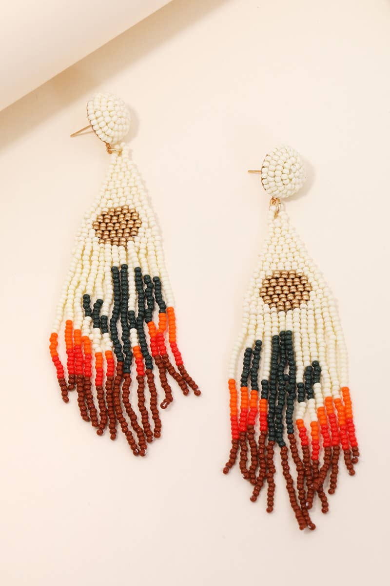 Desert Cactus Seed Beaded Fringe Earrings