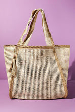 Load image into Gallery viewer, Two Tone Woven Straw Tote Bag With Tassel
