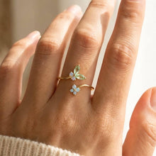 Load image into Gallery viewer, Gold Dipped Cz Butterfly And Flower Band Open Ring
