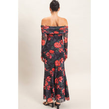 Load image into Gallery viewer, Off Shoulder Floral Mesh Dress
