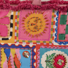 Load image into Gallery viewer, Folk Art Patchwork Fringe Crochet Canvas Tote Bag
