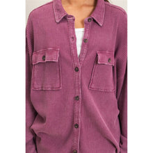 Load image into Gallery viewer, Mineral Wash Waffle Knit Button-Up Shacket
