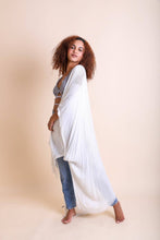 Load image into Gallery viewer, Breezy Beauty: Frayed Trim Kimono Summer Cover-Up 🪭
