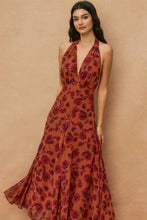 Load image into Gallery viewer, Floral Open Back Drop Waist Halter Dress
