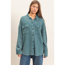 Load image into Gallery viewer, Mineral Wash Waffle Knit Button-Up Shacket

