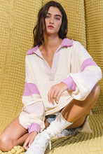 Load image into Gallery viewer, French Terry Knit Color-block Collared Loose Fit Top
