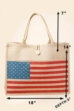 Load image into Gallery viewer, American Flag Burlap Tote Bag
