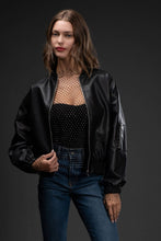 Load image into Gallery viewer, ZIP UP FAUX LEATHER BOMBER JACKET
