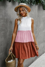 Load image into Gallery viewer, Mock Neck Color Block Ruffled Dress
