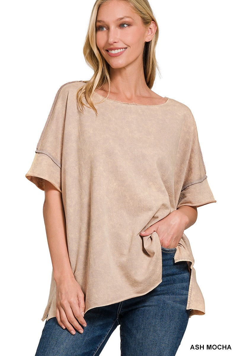 WASHED FRENCH TERRY DROP SHOULDER RAW EDGE TOP