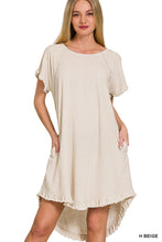 Load image into Gallery viewer, LINEN BLEND FRINGE EDGE HIGH LOW FLOWY DRESS
