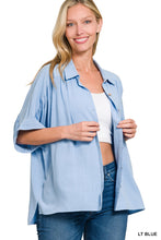 Load image into Gallery viewer, LINEN RUCHED SEAM CUFFED SLEEVE BUTTON DOWN TOP
