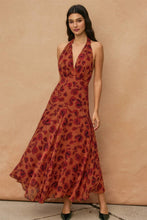 Load image into Gallery viewer, Floral Open Back Drop Waist Halter Dress
