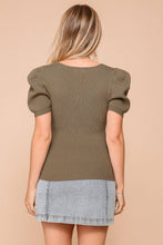 Load image into Gallery viewer, Puff Sleeve Sweater Ribbed Knit Top
