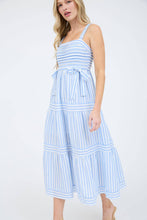 Load image into Gallery viewer, STRIPE TIE DETAIL SLEEVELESS TIERED MIDI DRESS
