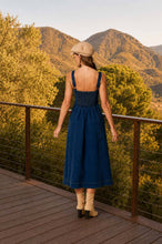 Load image into Gallery viewer, SWEETHEART CORSET SEAM DETAIL DENIM MIDI DRESS

