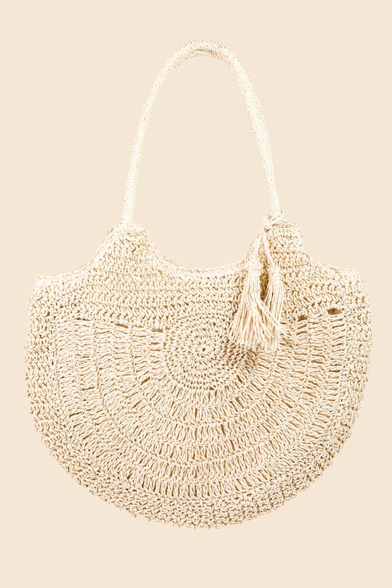 Straw Braided Semi Circle Tote Bag