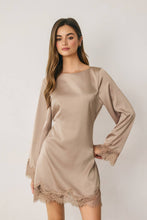 Load image into Gallery viewer, Satin &amp; Lace Long Sleeve Mini Dress
