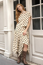 Load image into Gallery viewer, POLKA DOT DROP WAIST HANDKERCHIEF MIDI SKIRT

