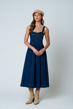 Load image into Gallery viewer, SWEETHEART CORSET SEAM DETAIL DENIM MIDI DRESS

